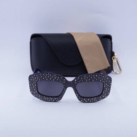 Loewe LW4114IS 90A Rectangle Sunglasses – Navy with Crystal Studs \\Smoke main image 9